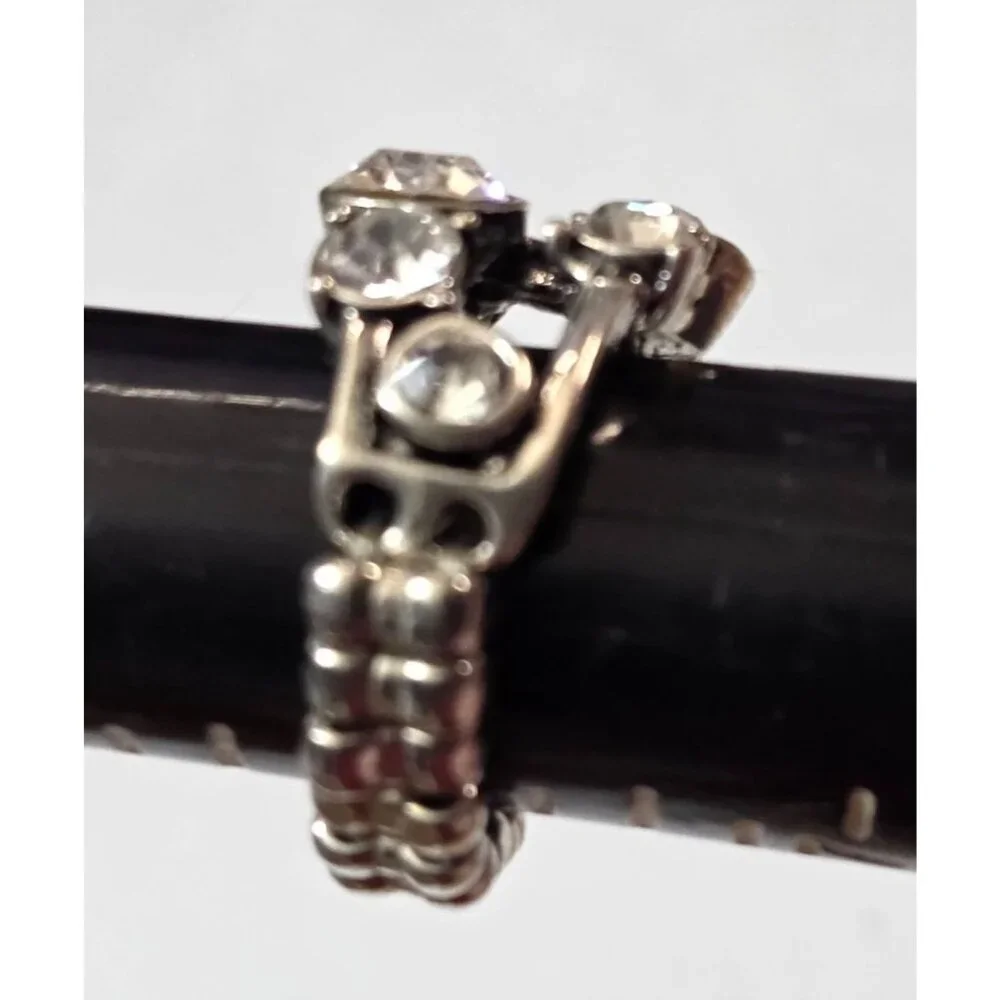 New Silver-Tone Stretch‎ Statement Cocktail Ring Clear Rhinestones Glam Boho